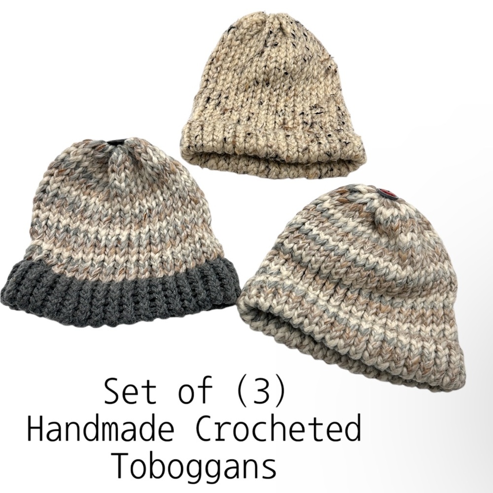 Handmade Crocheted Toboggans Set of 3 earth tones